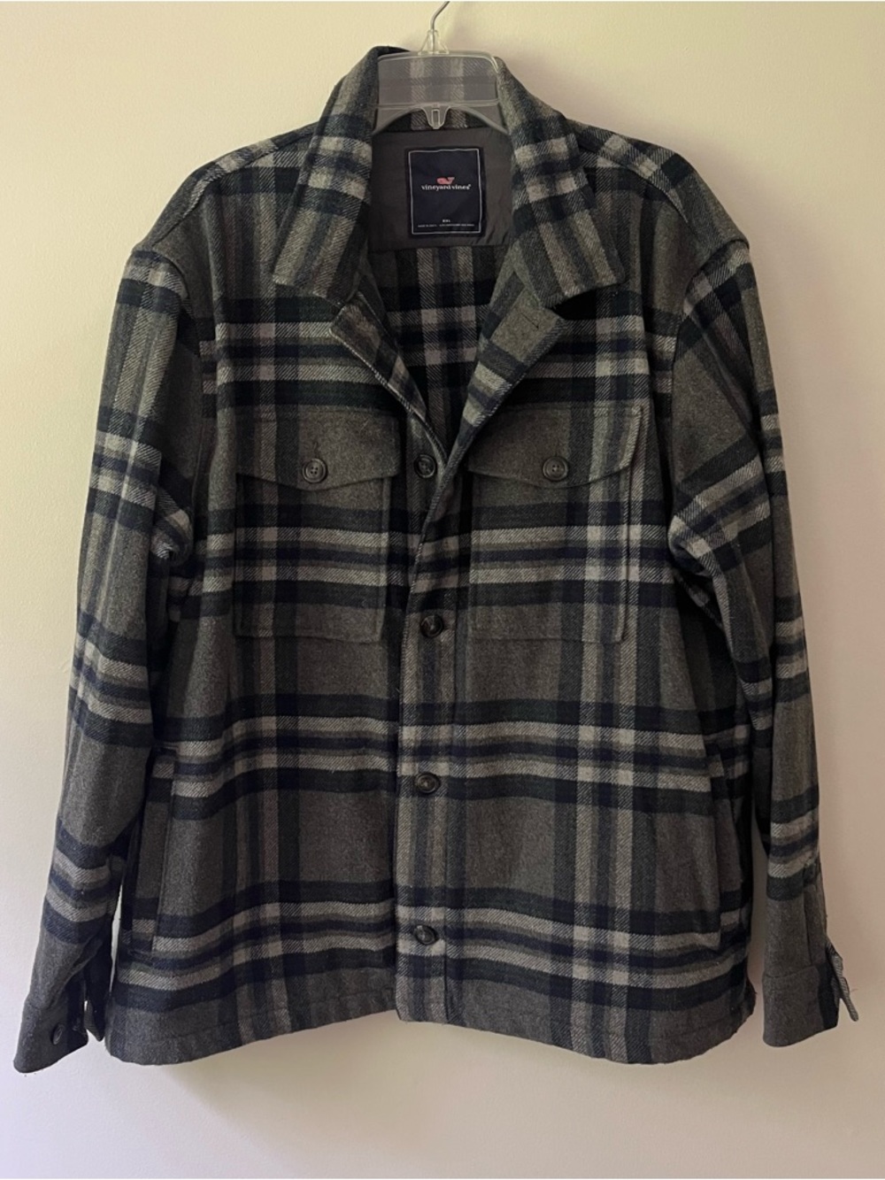 Men's Heavy Shirt Jacket Shacket XXL Grey Plaid Vineyard Vines